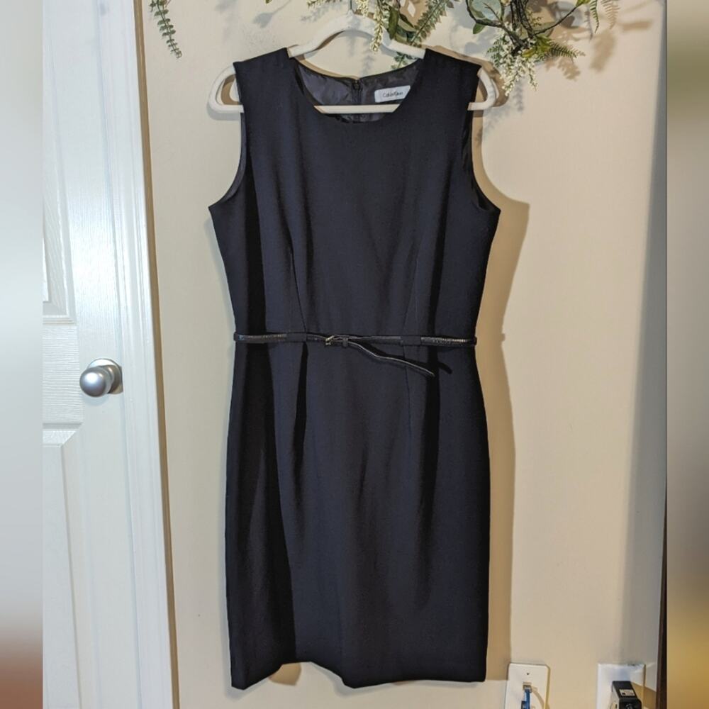 Calvin Klein Black Belted Sleeveless Work Dress Workwear Office Size 12